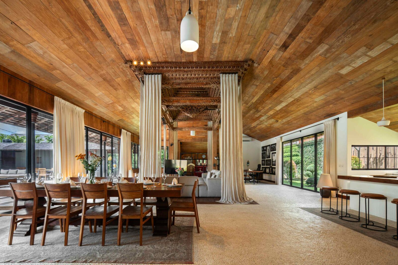 The long teak dining table